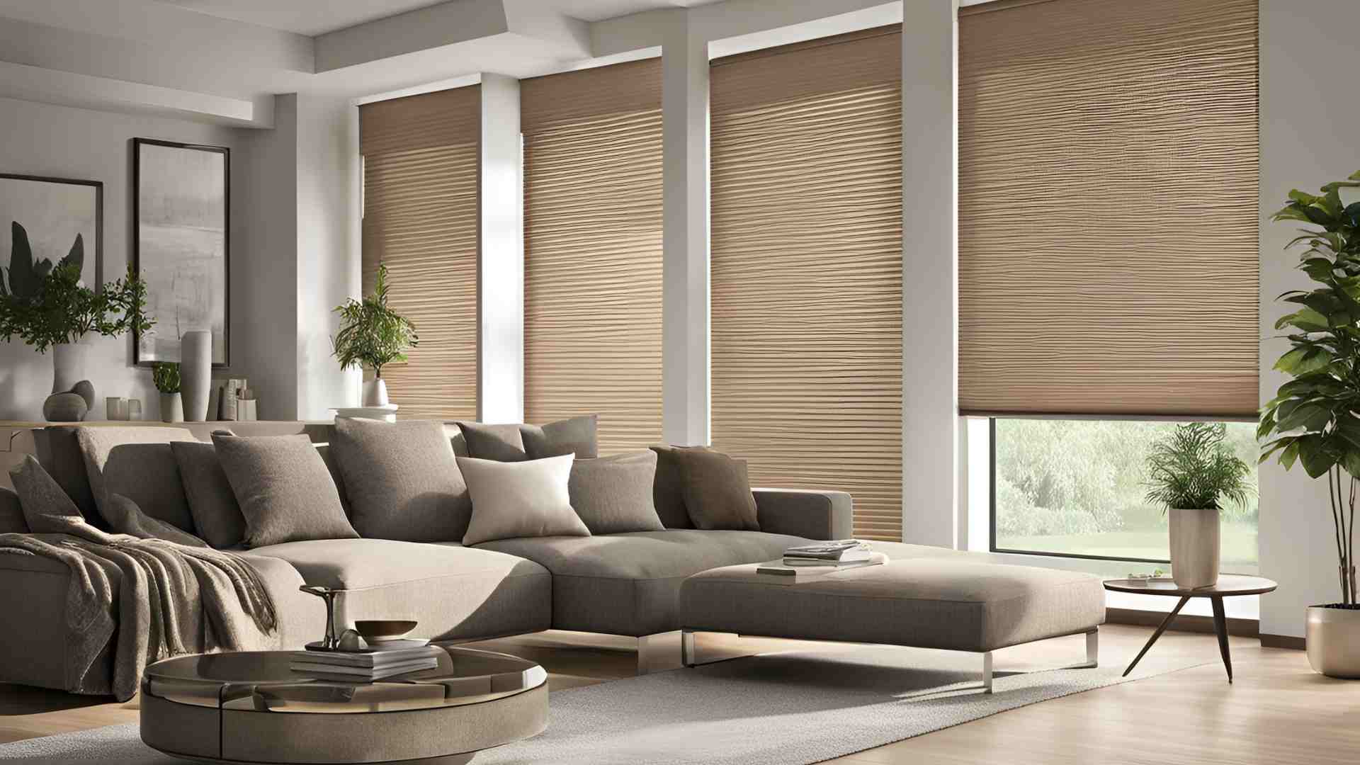 Modern Window Blinds 2025 Window Treatment Trends A Modern Living Room With Large Windows And Wooden Blinds