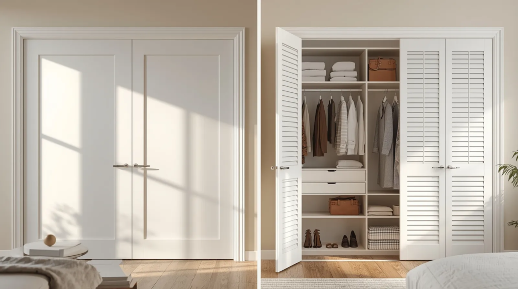 Closet Doors Shutter Style vs Traditional Closet Doors